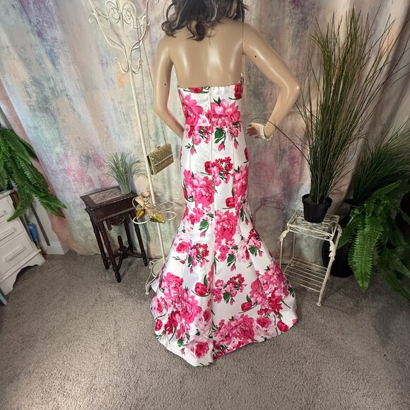📌B. Smart Strapless  Mermaid Fitted Bodice Floral Evening -  Prom - Formal Gown - Picture 2 of 16